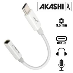 Musique recherchée. 35 Adaptateur Audio Akashi USB-C Vers Jack 3,5 Prise En Charge Son Et Micro - Blanc