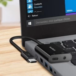 Adaptateur USB-C Vers USB-C 60W + Jack 3.5mm Femelle Charge + Audio, Belkin - Noir -Musique recherchée. ada blk c2c35 8