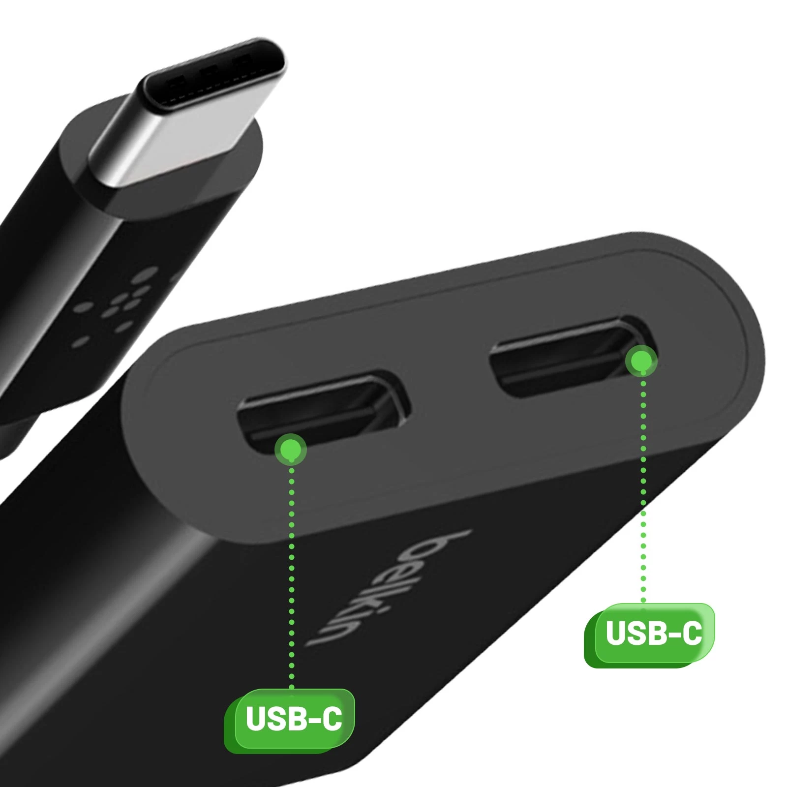 Adaptateur USB-C Vers Dual USB-C Femelle Charge Rapide 60W + Audio, Belkin - Noir 11 Adaptateur USB-C Vers Dual USB-C Femelle Charge Rapide 60W + Audio, Belkin - Noir – Image 9