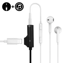 Adaptateur Audio Et Charge Coudé IPhone Lightning Vers Jack 3.5mm Et Lightning, HL-092 - Noir -Musique recherchée. ada hl092 bk 6 3