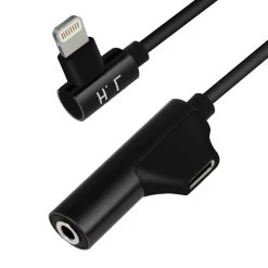 Adaptateur Audio Et Charge Coudé IPhone Lightning Vers Jack 3.5mm Et Lightning, HL-092 - Noir -Musique recherchée. ada hl092 bk 9 3