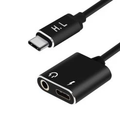 Adaptateur Audio Et Charge USB-C Vers Jack 3.5mm Et USB-C, HL-095 - Noir -Musique recherchée. ada hl095 bk 9