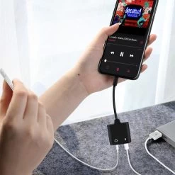 Adaptateur Audio Et Charge IPhone Lightning Vers Jack 3.5mm Et Lightning, HL-096 - Noir -Musique recherchée. ada hl096 bk 5 3