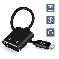 Musique recherchée. 49 Adaptateur Audio Et Charge IPhone Lightning Vers Jack 3.5mm Et Lightning, HL-096 - Noir