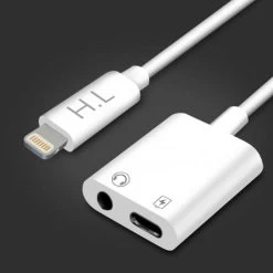 Adaptateur Audio Et Charge Lightning Vers Jack 3.5mm Et Lightning 12cm, HL-099 - Blanc -Musique recherchée. ada hl099 9