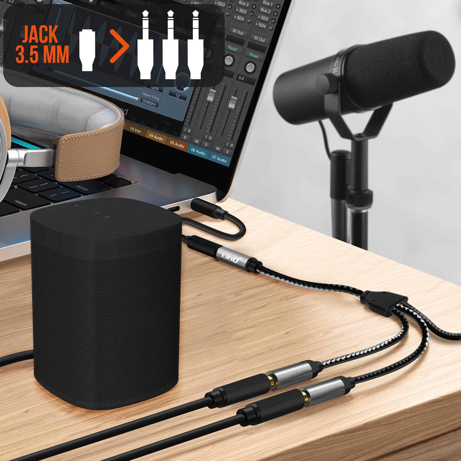 Adaptateur Audio Jack 3.5mm Femelle Vers 3x Jack 3.5mm Mâle, LinQ 4 Adaptateur Audio Jack 3.5mm Femelle Vers 3x Jack 3.5mm Mâle, LinQ – Image 2