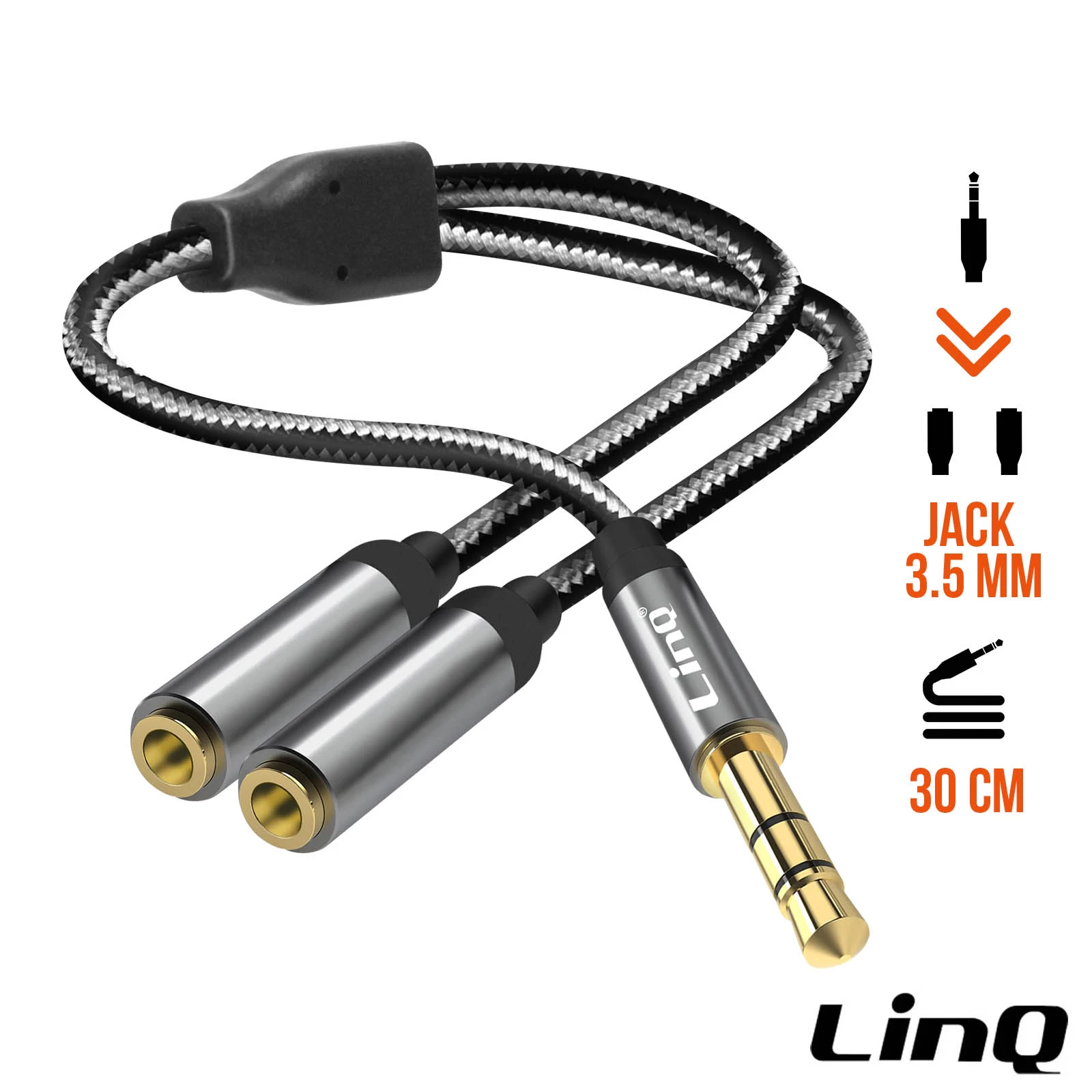 Adaptateur Audio Jack 3.5mm Mâle Vers 2x Jack 3.5mm Femelle, LinQ 3 Adaptateur Audio Jack 3.5mm Mâle Vers 2x Jack 3.5mm Femelle, LinQ