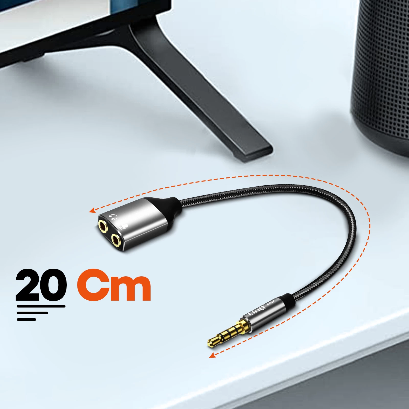 Adaptateur Audio Jack 3.5mm Mâle Vers Double Jack 3.5mm Femelle, Casque + Micro - LinQ 6 Adaptateur Audio Jack 3.5mm Mâle Vers Double Jack 3.5mm Femelle, Casque + Micro - LinQ – Image 4