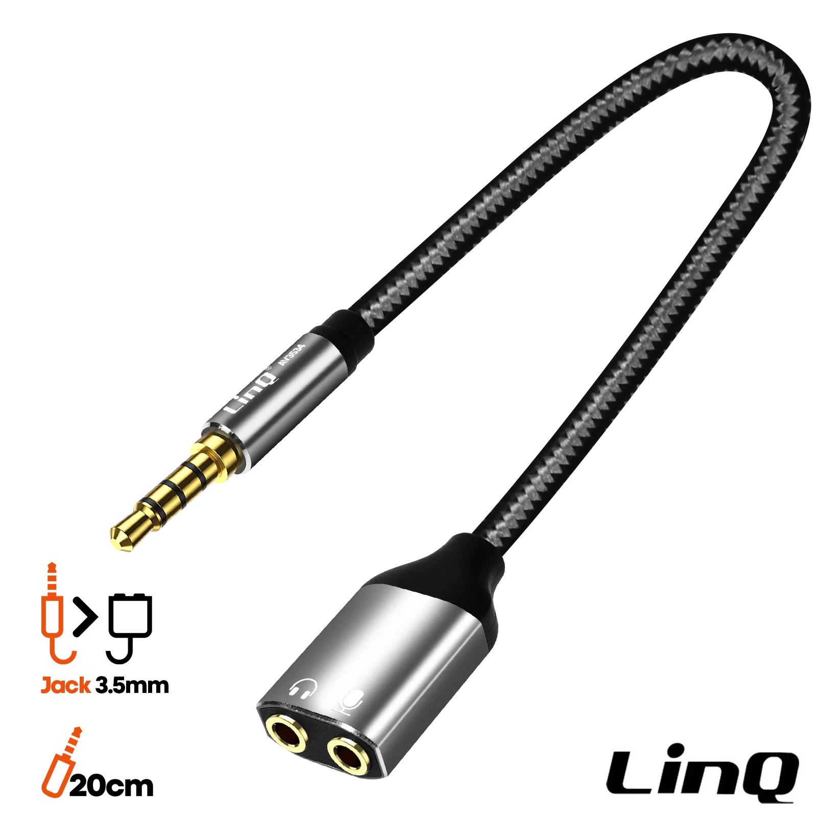 Adaptateur Audio Jack 3.5mm Mâle Vers Double Jack 3.5mm Femelle, Casque + Micro - LinQ 3 Adaptateur Audio Jack 3.5mm Mâle Vers Double Jack 3.5mm Femelle, Casque + Micro - LinQ