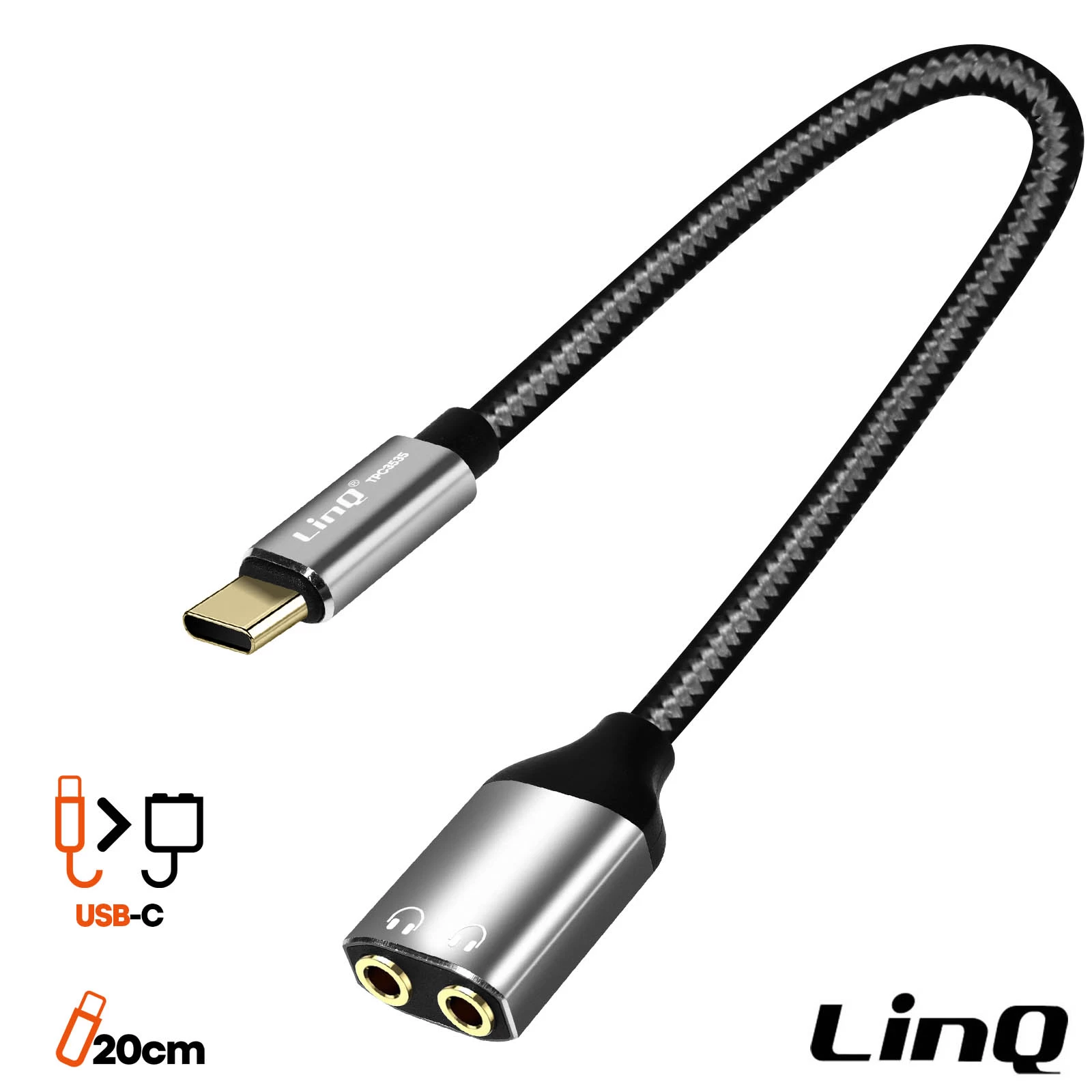 Adaptateur Audio USB-C Mâle Vers Double Jack 3.5mm Femelle Pour Casques - LinQ 3 Adaptateur Audio USB-C Mâle Vers Double Jack 3.5mm Femelle Pour Casques - LinQ