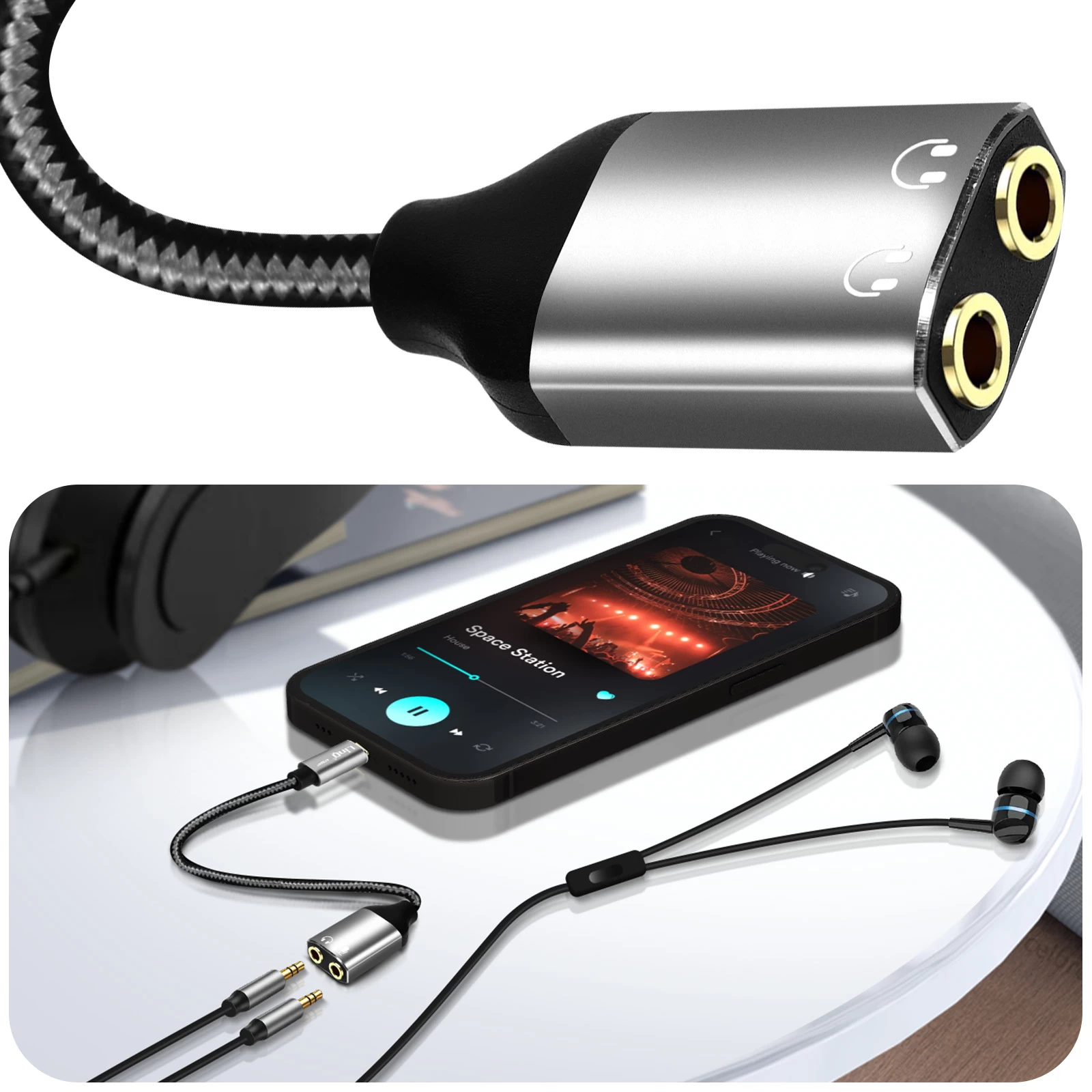 Adaptateur Audio Apple Lightning Mâle Vers Double Jack 3.5mm Femelle Pour Casques - LinQ 4 Adaptateur Audio Apple Lightning Mâle Vers Double Jack 3.5mm Femelle Pour Casques - LinQ – Image 2