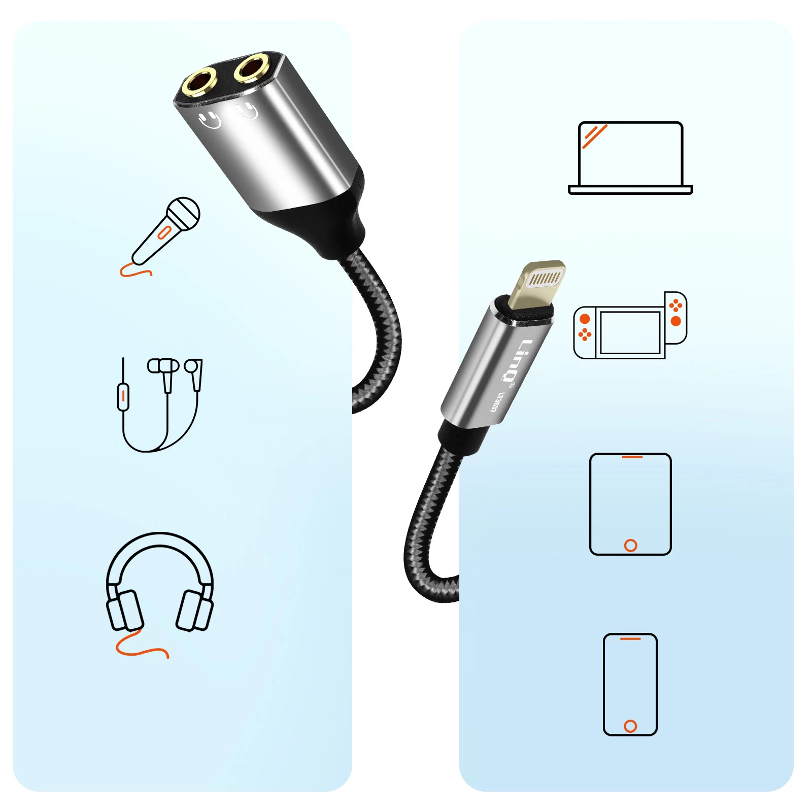 Adaptateur Audio Apple Lightning Mâle Vers Double Jack 3.5mm Femelle Pour Casques - LinQ 5 Adaptateur Audio Apple Lightning Mâle Vers Double Jack 3.5mm Femelle Pour Casques - LinQ – Image 3