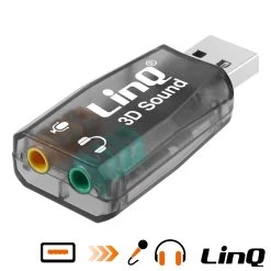Carte Son Externe USB Vers 2x Jack 3.5mm, Audio + Microphone, LinQ Noir