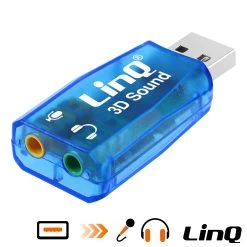 Carte Son Externe USB Vers 2x Jack 3.5mm, Audio + Microphone, LinQ Bleu