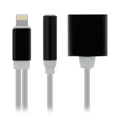 Adaptateur Audio Et Charge Apple Lightning Vers Jack 3.5mm Femelle Et Lightning Femelle - Blanc -Musique recherchée. ada secaudio ip5 5