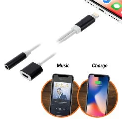 Adaptateur Audio Et Charge Apple Lightning Vers Jack 3.5mm Femelle Et Lightning Femelle - Blanc -Musique recherchée. ada secaudio ip5 6