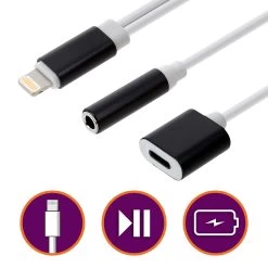 Musique recherchée. 45 Adaptateur Audio Et Charge Apple Lightning Vers Jack 3.5mm Femelle Et Lightning Femelle - Blanc