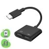 Adaptateur USB-C Mâle Vers Double USB-C Femelle, Audio + Charge - Noir -Musique recherchée. adajack bk c22c r