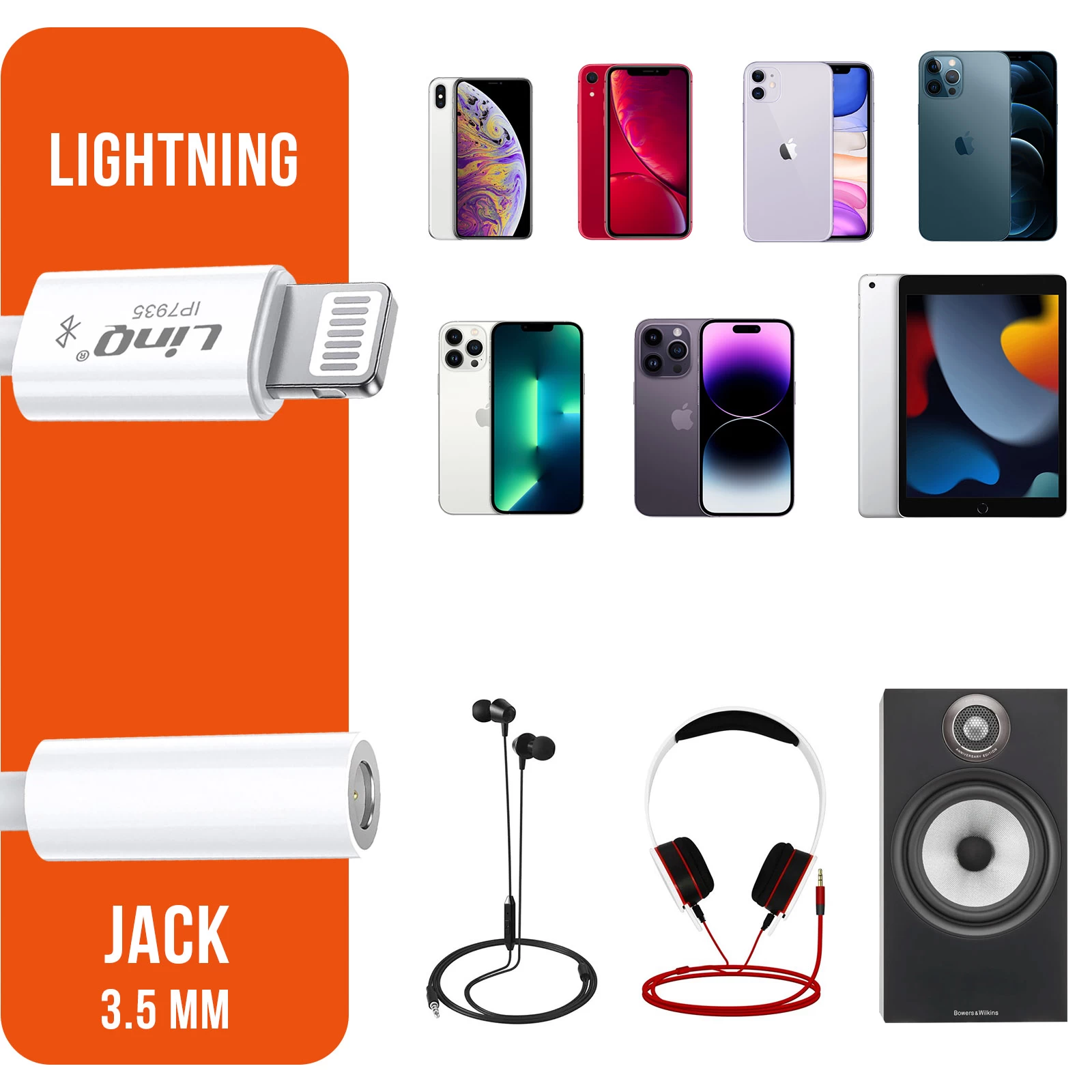 Adaptateur Audio Lightning Mâle Vers Jack 3.5mm Femelle, Connexion Bluetooth, LinQ - Blanc 5 Adaptateur Audio Lightning Mâle Vers Jack 3.5mm Femelle, Connexion Bluetooth, LinQ - Blanc – Image 3