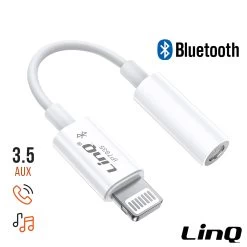 Adaptateur Audio Lightning Mâle Vers Jack 3.5mm Femelle, Connexion Bluetooth, LinQ - Blanc