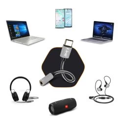 Adaptateur Audio USB-C Vers Jack 3.5mm Femelle Nylon Tressé 15cm, LinQ TPC353C - Gris -Musique recherchée. adajack linq tpc353c 7 2