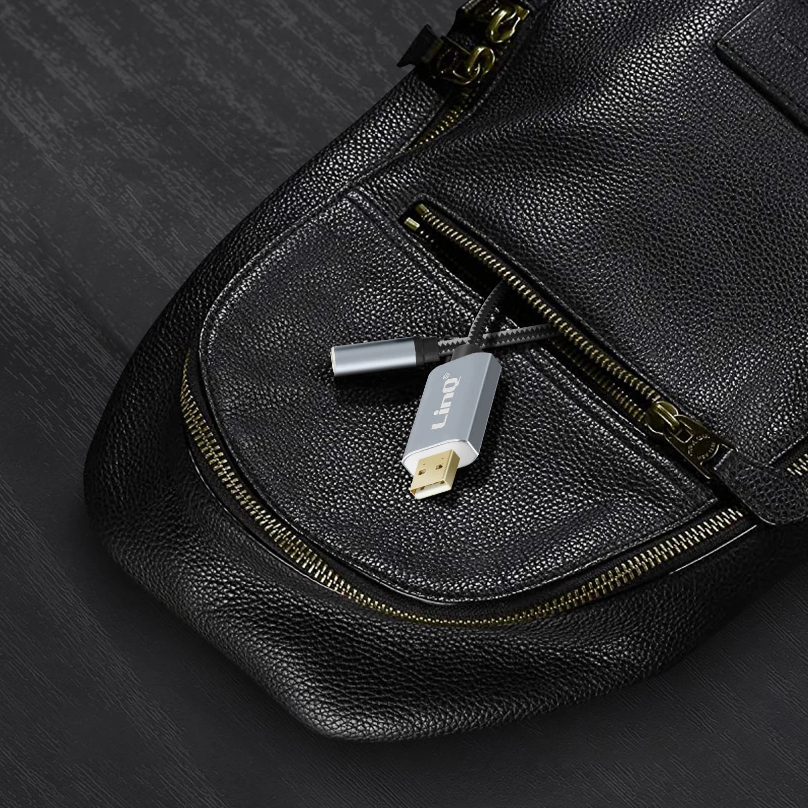 Câble / Adaptateur Audio USB Vers Jack 3.5mm Femelle Nylon Tressé, LinQ - Gris 11 Câble / Adaptateur Audio USB Vers Jack 3.5mm Femelle Nylon Tressé, LinQ - Gris – Image 9