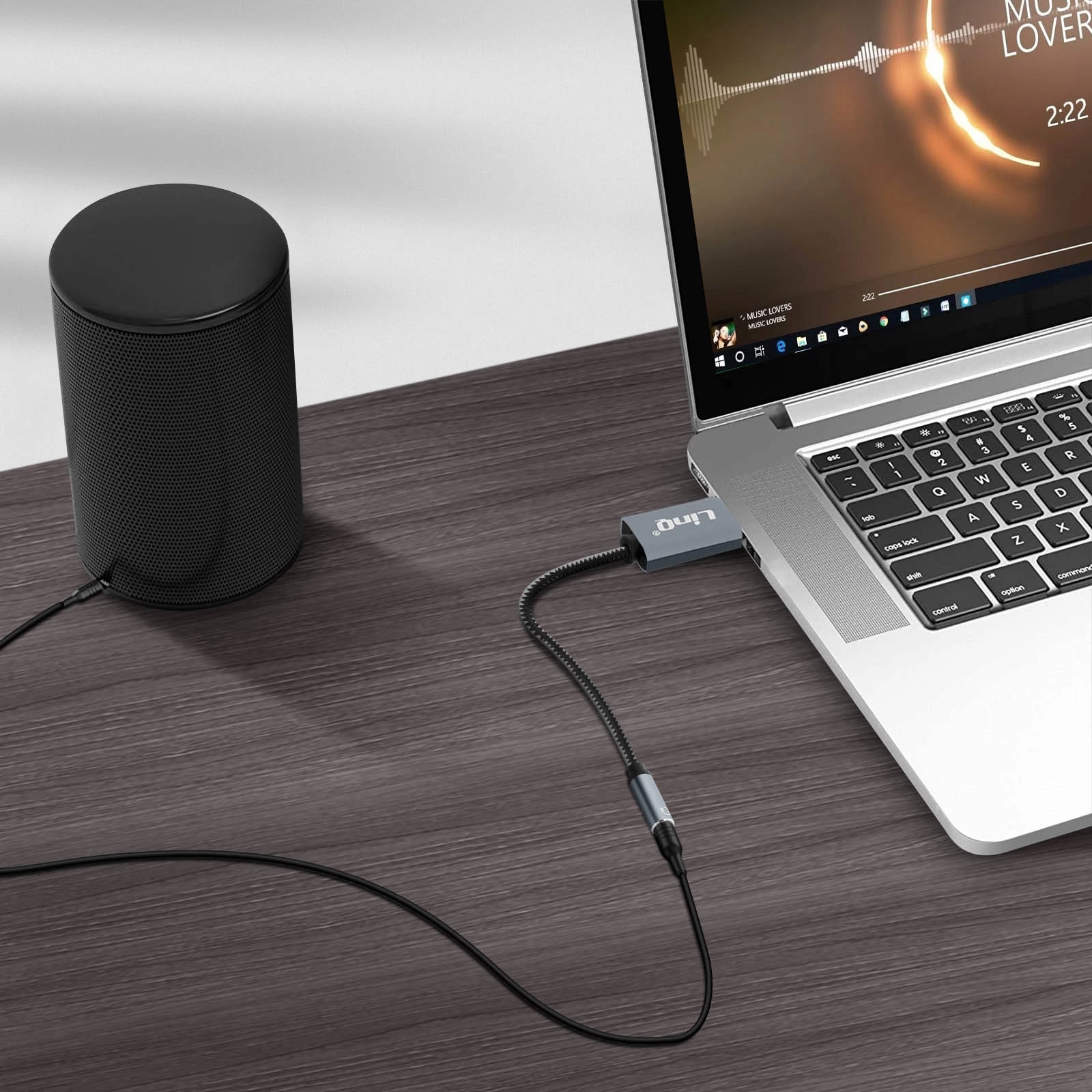 Câble / Adaptateur Audio USB Vers Jack 3.5mm Femelle Nylon Tressé, LinQ - Gris 9 Câble / Adaptateur Audio USB Vers Jack 3.5mm Femelle Nylon Tressé, LinQ - Gris – Image 7