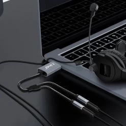 Adaptateur Splitter Audio USB Vers 2x Jack 3.5 Femelles (Son + Micro), Nylon Tressé, LinQ - Gris -Musique recherchée. adajack linq u3532 4