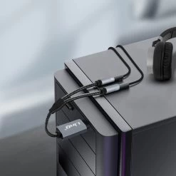 Adaptateur Splitter Audio USB Vers 2x Jack 3.5 Femelles (Son + Micro), Nylon Tressé, LinQ - Gris -Musique recherchée. adajack linq u3532 5