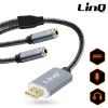 Adaptateur Splitter Audio USB Vers 2x Jack 3.5 Femelles (Son + Micro), Nylon Tressé, LinQ - Gris