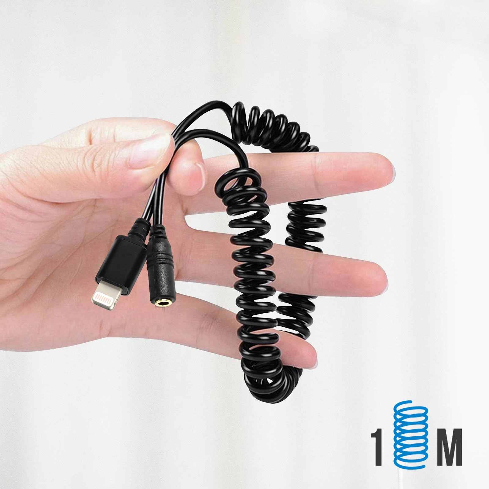 Adaptateur IPhone Vers Jack 3.5mm Femelle, Cordon Spiral, Puluz - Noir 7 Adaptateur IPhone Vers Jack 3.5mm Femelle, Cordon Spiral, Puluz - Noir – Image 5