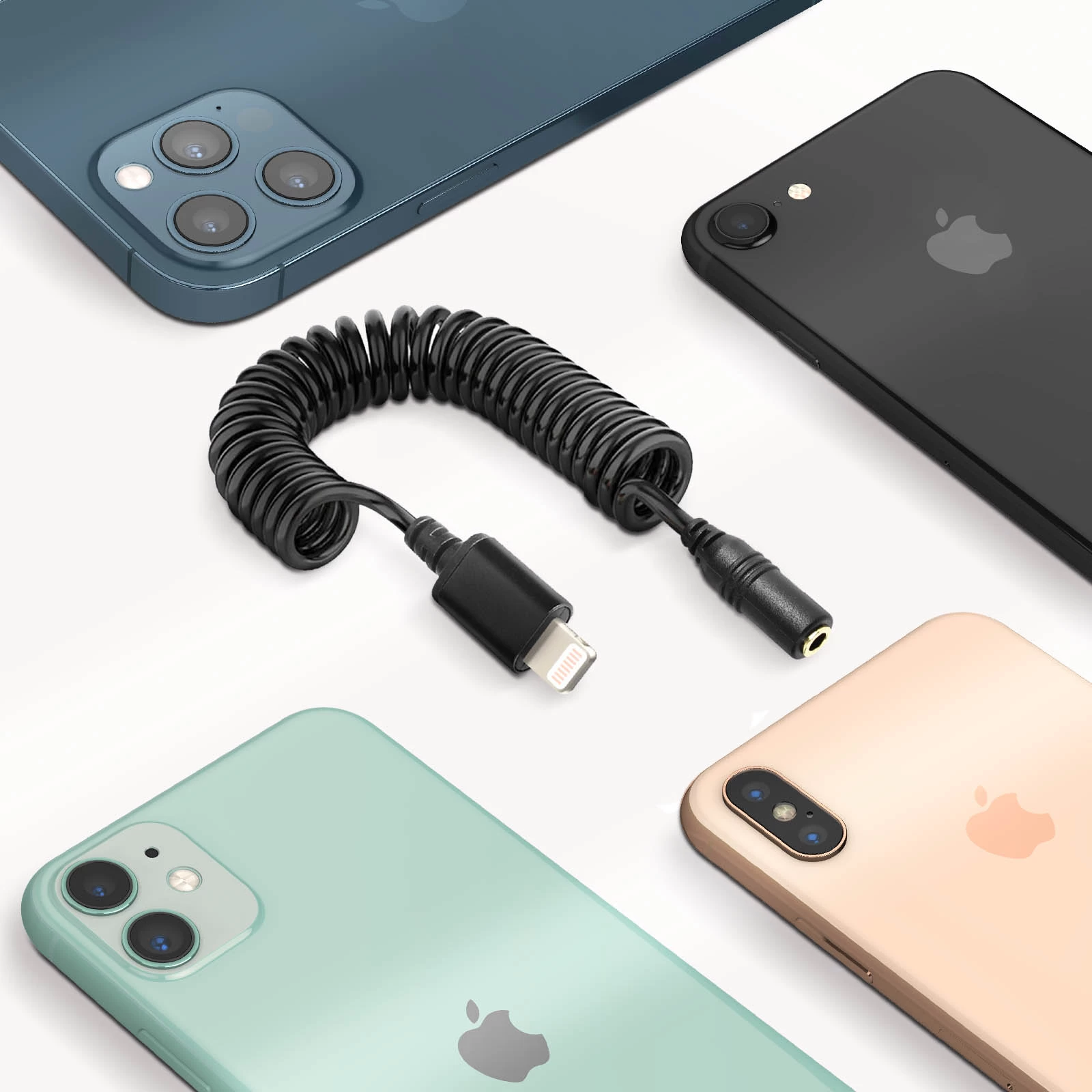 Adaptateur IPhone Vers Jack 3.5mm Femelle, Cordon Spiral, Puluz - Noir 8 Adaptateur IPhone Vers Jack 3.5mm Femelle, Cordon Spiral, Puluz - Noir – Image 6