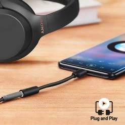 Adaptateur Audio Officiel Sony, USB-C Mâle Vers Jack 3.5mm Femelle - Noir -Musique recherchée. adajack sony ec260 8