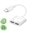 Adaptateur USB-C Mâle Vers Double USB-C Femelle, Audio + Charge - Blanc -Musique recherchée. adajack wh c22c r