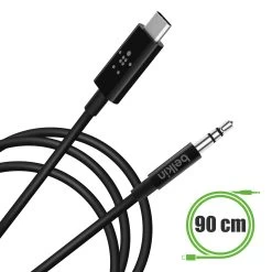 Câble Audio USB-C Vers Jack 3,5mm Haute Qualité 90cm, Belkin - Noir -Musique recherchée. aux blk 09m j2c 10