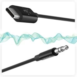 Câble Audio USB-C Vers Jack 3,5mm Haute Qualité 90cm, Belkin - Noir -Musique recherchée. aux blk 09m j2c 7