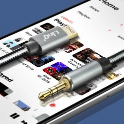 Câble Audio IPhone Lightning Vers Jack 3.5mm Mâle Nylon Tressé 1.5m, LinQ - Gris -Musique recherchée. aux linq a3522 5