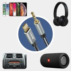 Câble Audio IPhone Lightning Vers Jack 3.5mm Mâle Nylon Tressé 1.5m, LinQ - Gris -Musique recherchée. aux linq a3522 8