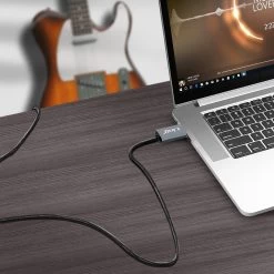 Câble Audio USB Mâle Vers Jack 6.35mm Mâle Nylon Tressé 3m, LinQ - Gris -Musique recherchée. aux linq kl6308u 3 2