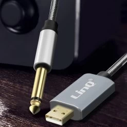 Câble Audio USB Mâle Vers Jack 6.35mm Mâle Nylon Tressé 3m, LinQ - Gris -Musique recherchée. aux linq kl6308u 5 2