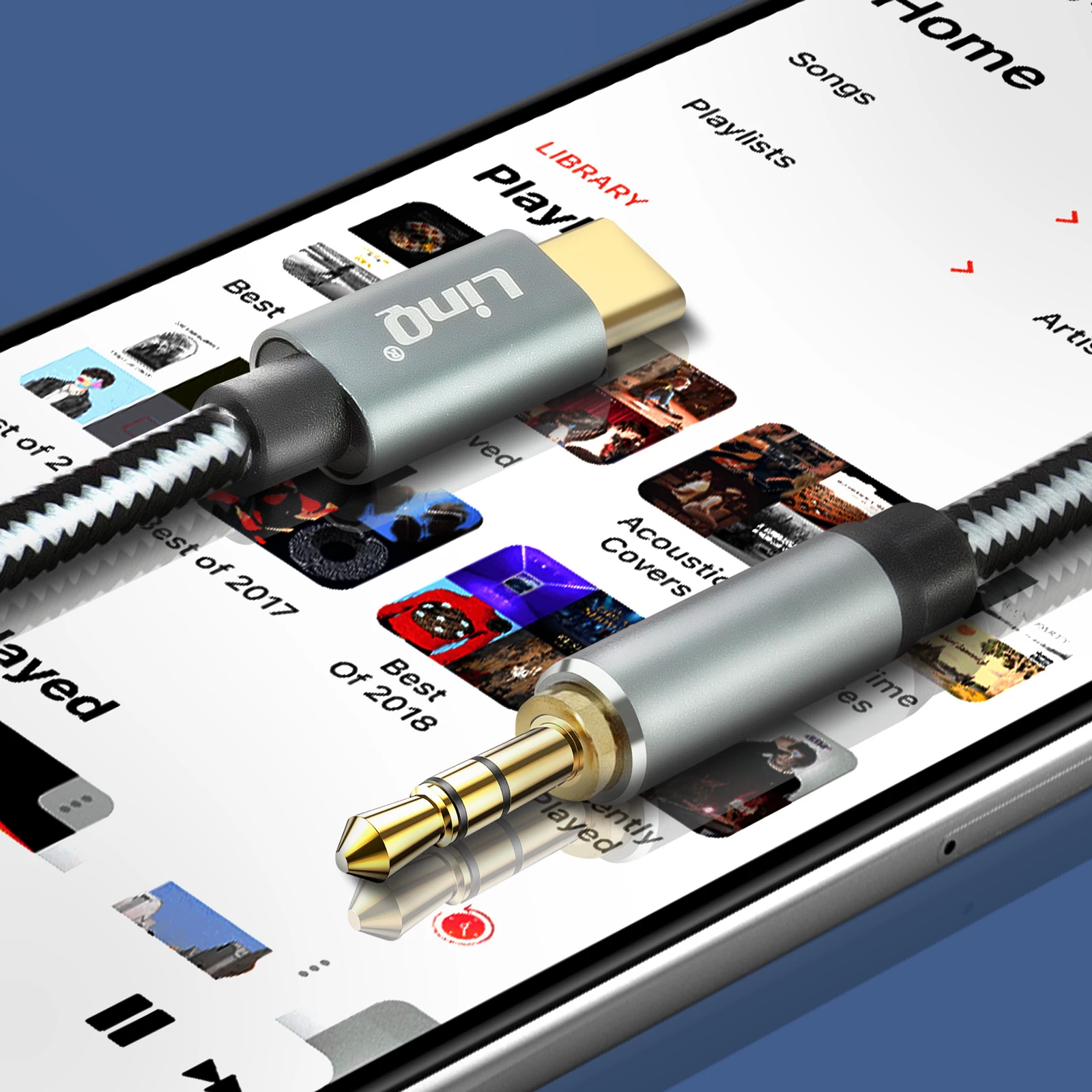 Câble Audio USB-C Vers Jack 3.5mm Mâle Nylon Tressé 1.5m, LinQ - Gris 8 Câble Audio USB-C Vers Jack 3.5mm Mâle Nylon Tressé 1.5m, LinQ - Gris – Image 6