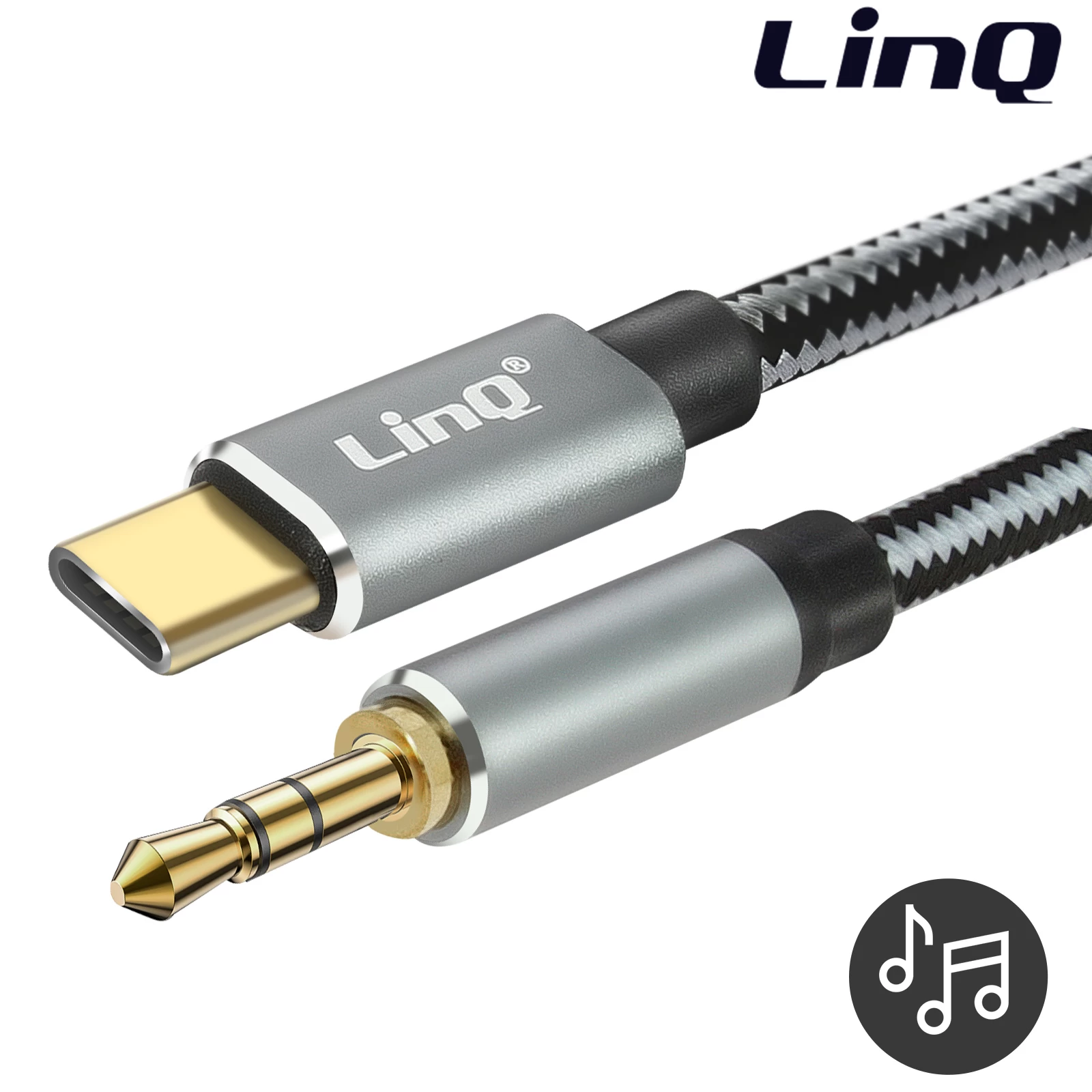 Câble Audio USB-C Vers Jack 3.5mm Mâle Nylon Tressé 1.5m, LinQ - Gris 3 Câble Audio USB-C Vers Jack 3.5mm Mâle Nylon Tressé 1.5m, LinQ - Gris