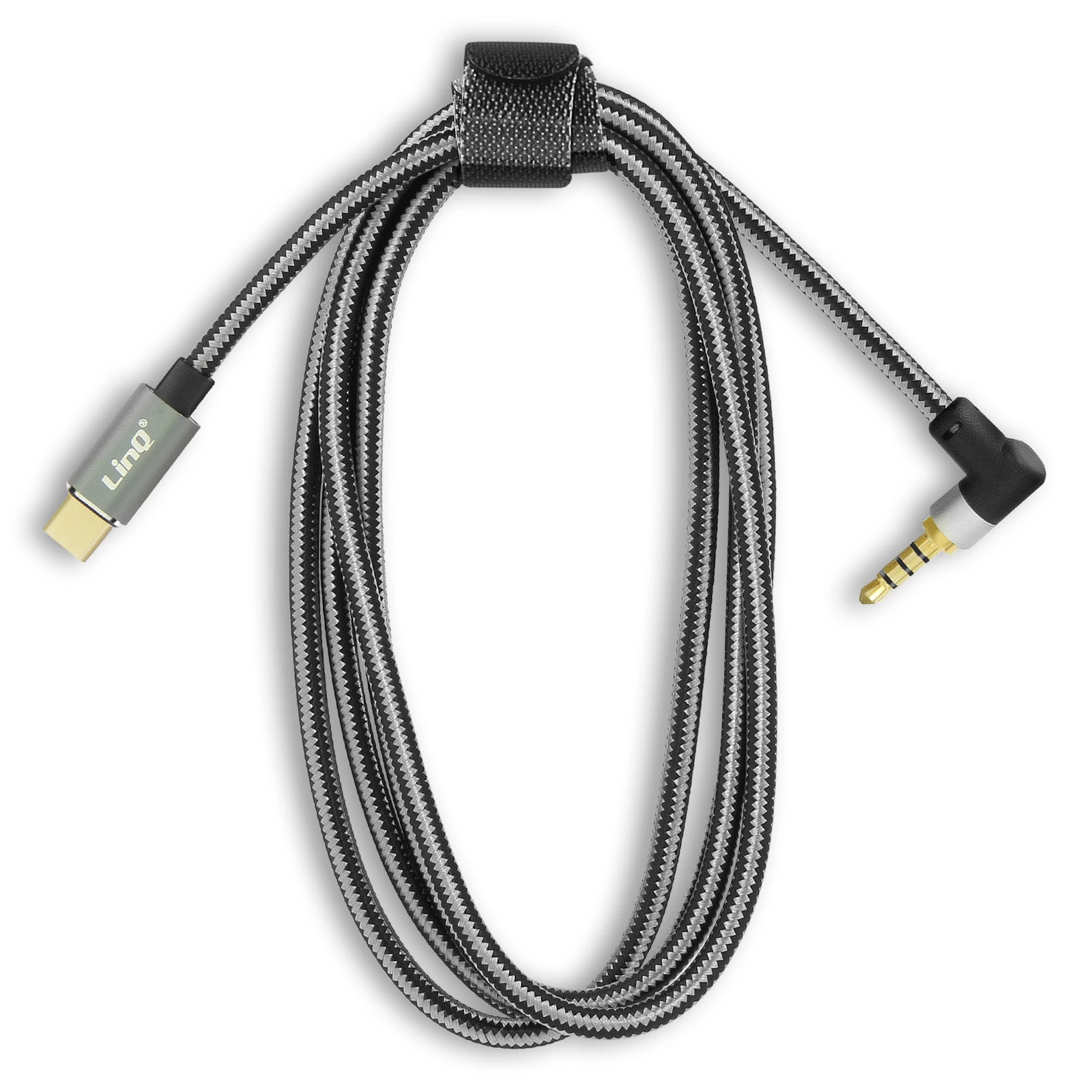 Câble Audio USB-C Vers Jack 3.5mm 4 Broches Mâle, Connecteur Coudé Nylon Tressé 1.5m, LinQ - Noir 4 Câble Audio USB-C Vers Jack 3.5mm 4 Broches Mâle, Connecteur Coudé Nylon Tressé 1.5m, LinQ - Noir – Image 2