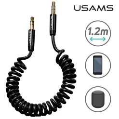 Câble Torsadé Audio Auxiliaire Jack 3.5 Mm Mâle-Mâle, 1,2 Mètres USAMS - Noir