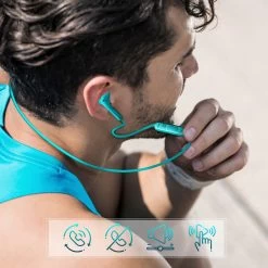 Écouteurs Filaire Bluetooth Defunc, Contour Oreille Télécommande Microphone, Autonomie 5h - Turquoise -Musique recherchée. bt dfc hybrid tk 3