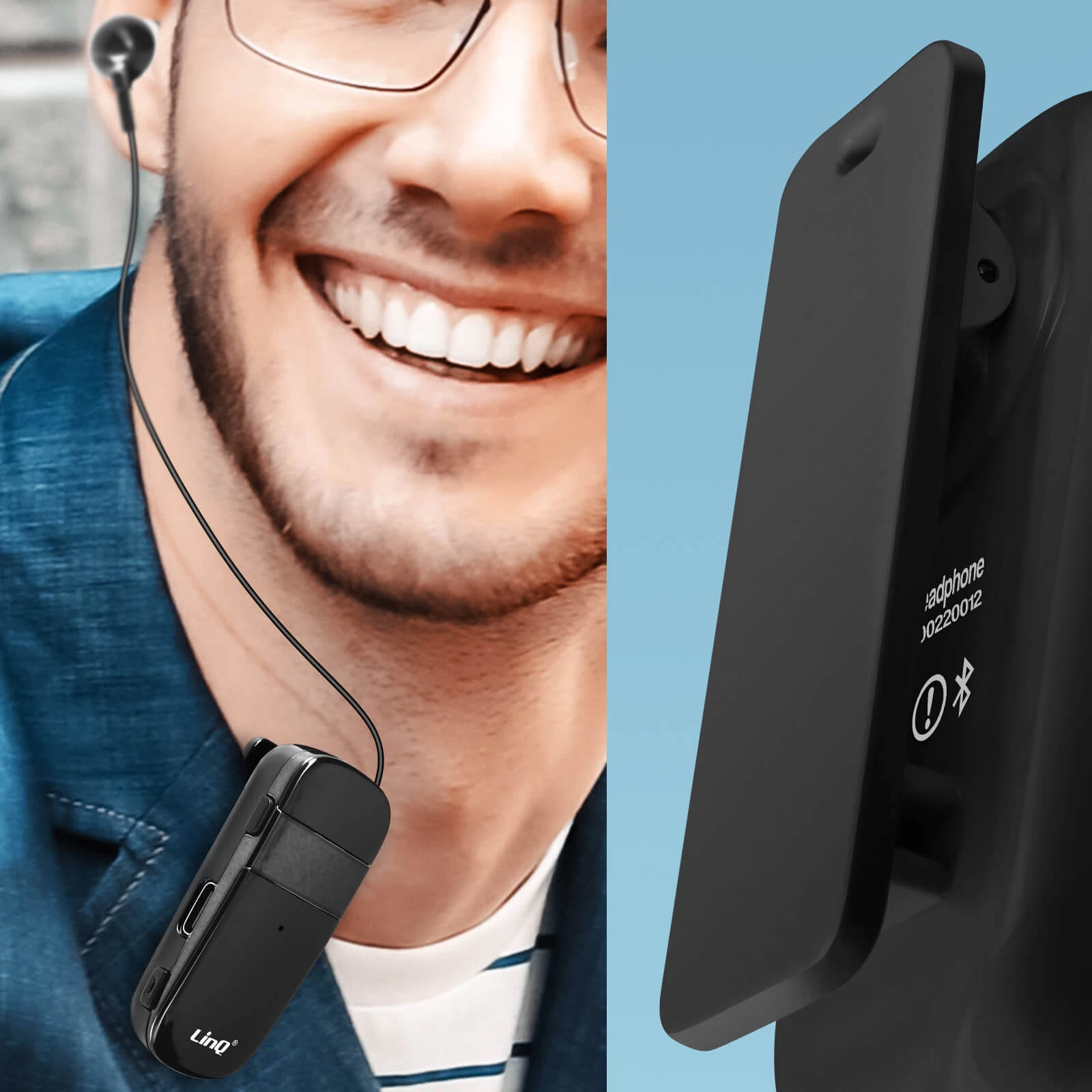 Oreillette Bluetooth Intra-auriculaires, Autonomie 10 Heures Avec Câble Rétractable, LinQ R8344 - Noir 4 Oreillette Bluetooth Intra-auriculaires, Autonomie 10 Heures Avec Câble Rétractable, LinQ R8344 - Noir – Image 2