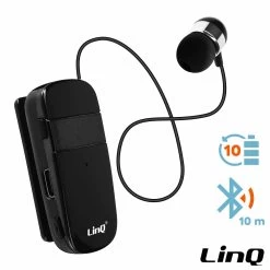 Oreillette Bluetooth Intra-auriculaires, Autonomie 10 Heures Avec Câble Rétractable, LinQ R8344 - Noir