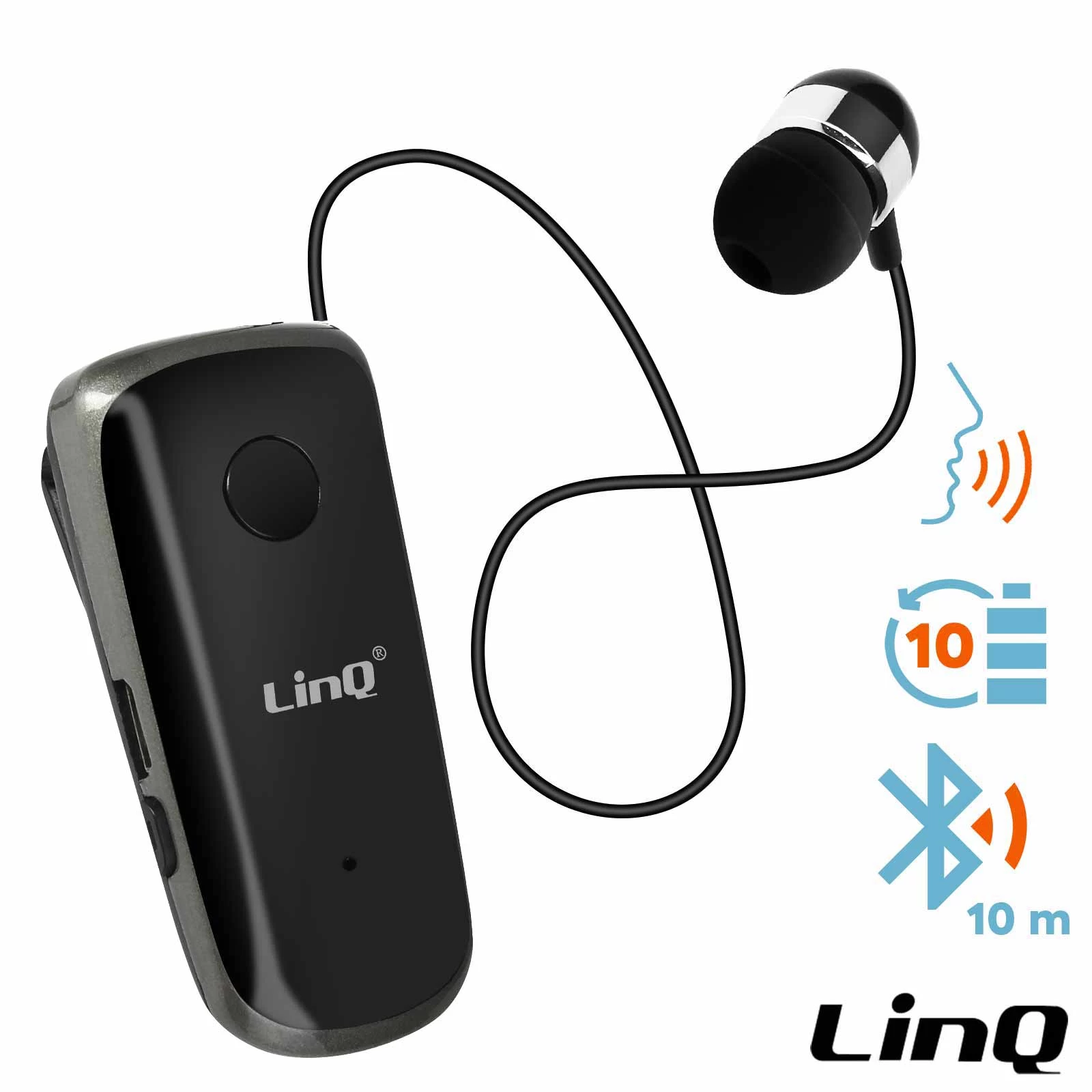 Oreillette Bluetooth Fonction Vibreur Et Annonce Vocale Avec Câble Rétractable, LinQ R839 - Noir 3 Oreillette Bluetooth Fonction Vibreur Et Annonce Vocale Avec Câble Rétractable, LinQ R839 - Noir