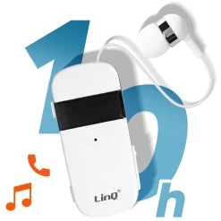 Oreillette Bluetooth Intra-auriculaires, Autonomie 10 Heures Avec Câble Rétractable, LinQ R8344 - Blanc -Musique recherchée. bt linq wh 834 9