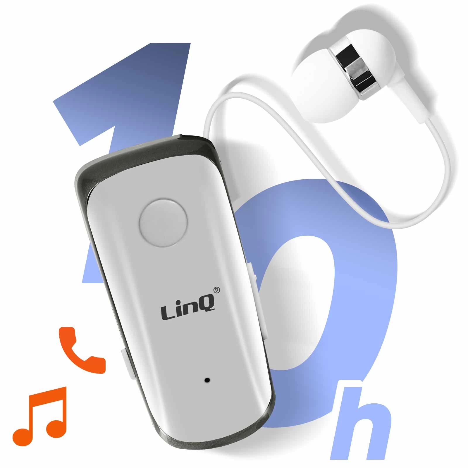 Oreillette Bluetooth Fonction Vibreur Et Annonce Vocale Avec Câble Rétractable, LinQ R839 - Blanc 12 Oreillette Bluetooth Fonction Vibreur Et Annonce Vocale Avec Câble Rétractable, LinQ R839 - Blanc – Image 10